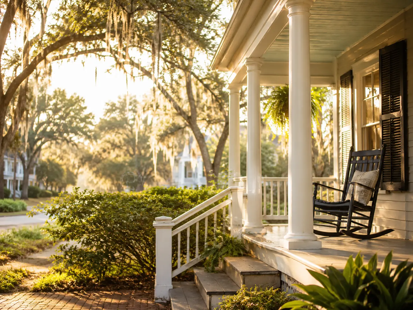 Coastal Georgia inherited home with a Savannah-style front porch, representing the inherited property heirs may sell after a parent's death