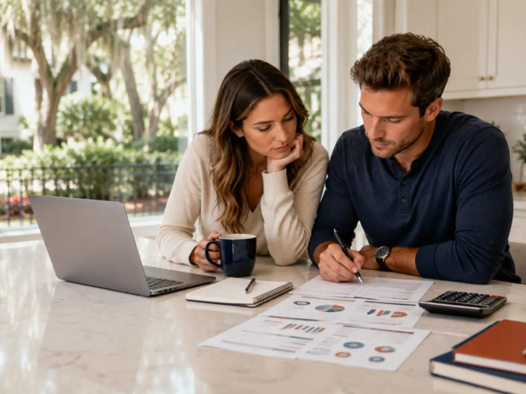 First-time homebuyers working through the real cost of buying a home in Savannah, Georgia