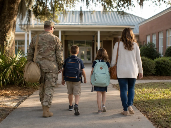 Military family arriving at a Coastal Georgia elementary school near Hunter Army Airfield and Fort Stewart