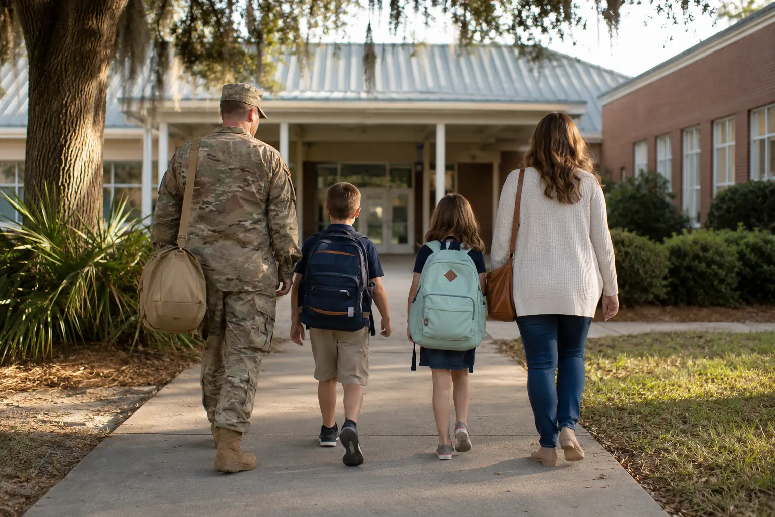 Military family arriving at a Coastal Georgia elementary school near Hunter Army Airfield and Fort Stewart