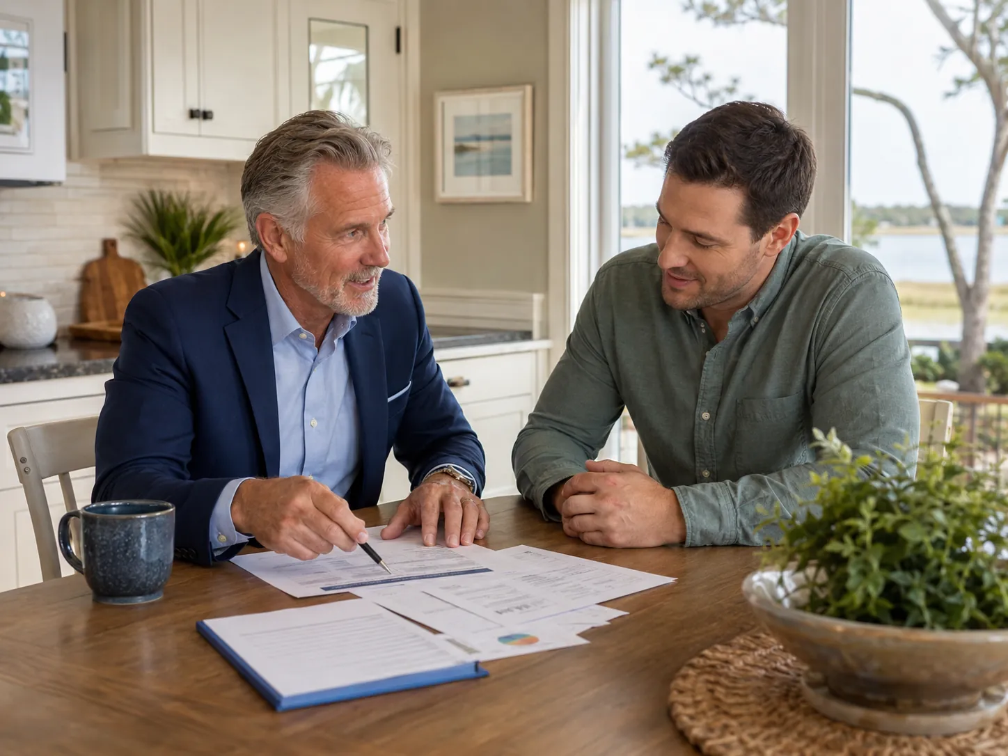 Veteran real estate agent reviewing VA funding fee options with a Coastal Georgia buyer