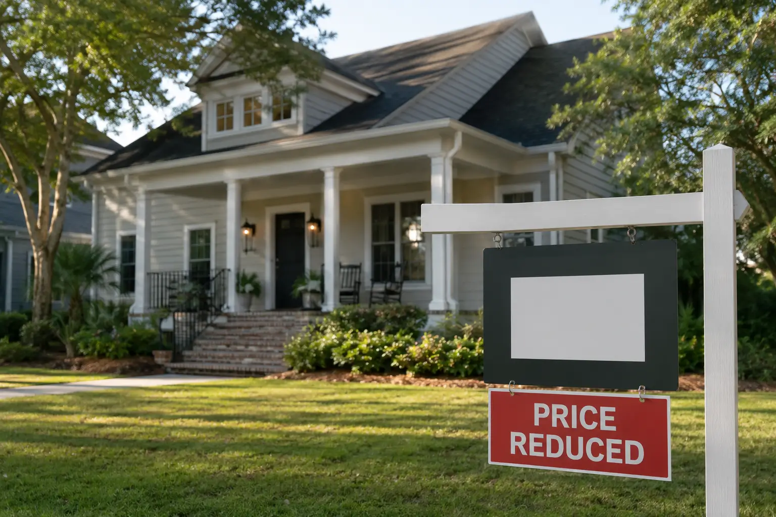 Savannah home with a Price Reduced real estate sign in the front yard after being overpriced at listing