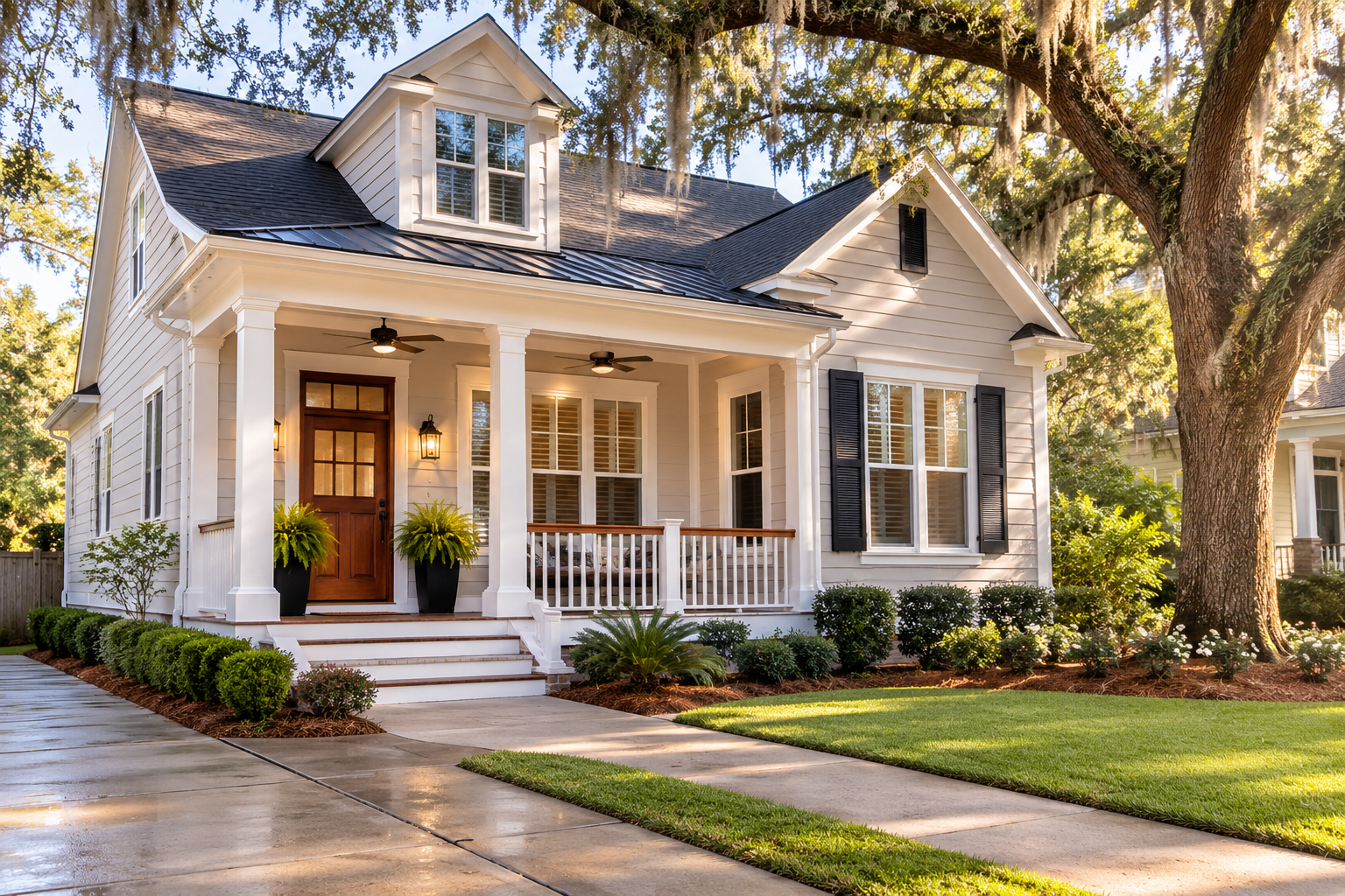 Coastal Georgia home exterior being prepped with pressure washing and fresh paint before listing for sale