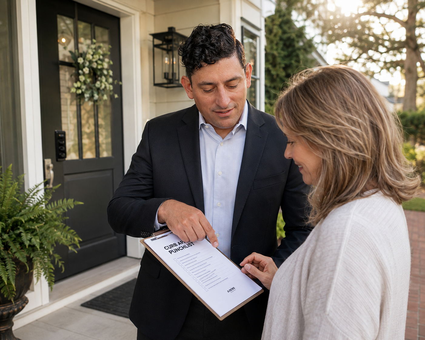 Alex Rodino reviewing a Savannah home pre-sale punch list with a homeowner before listing