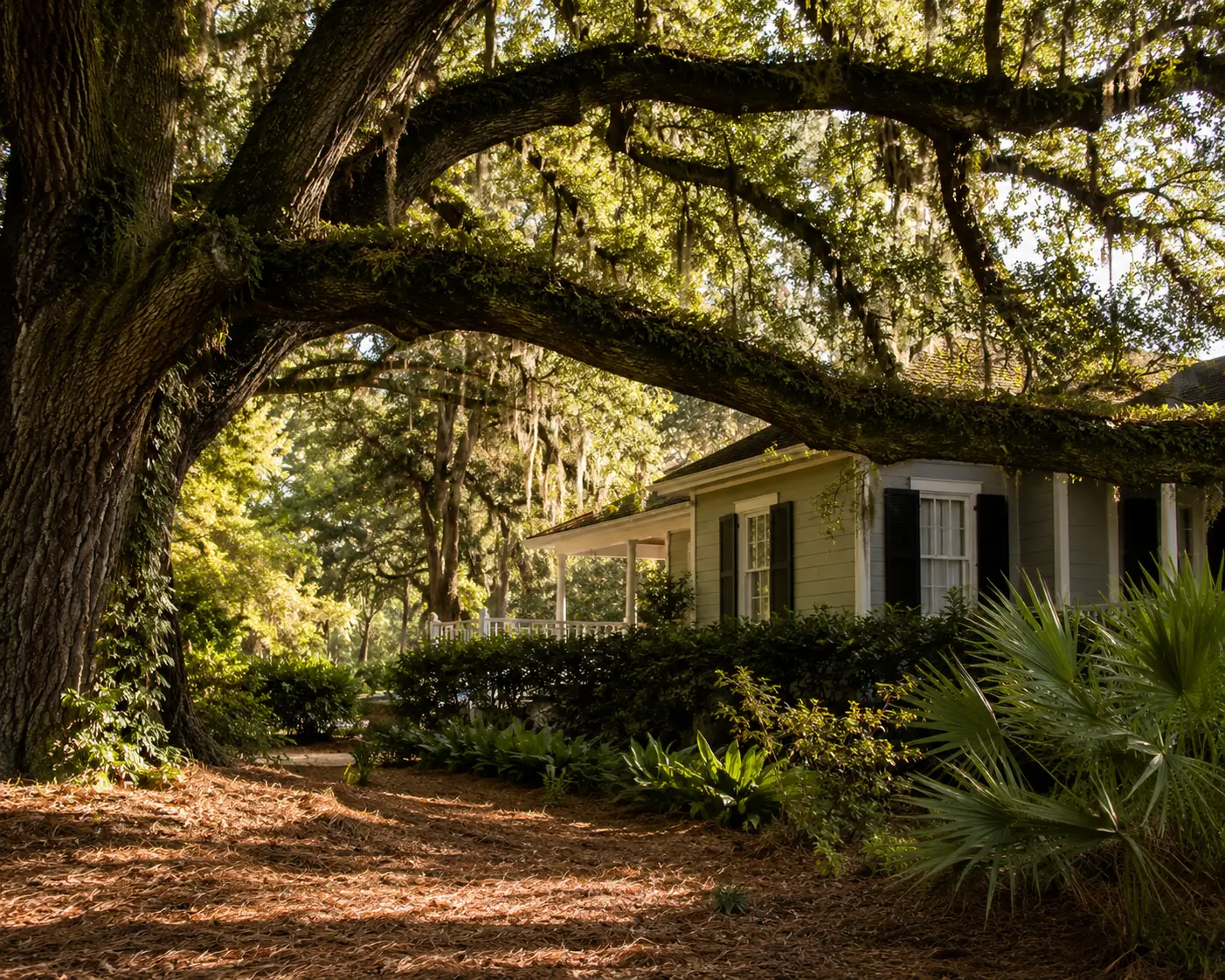 Historic Savannah home shaded by a live oak canopy, an example of lowcountry yard curb appeal before selling