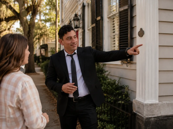 Alex Rodino inspecting a Savannah Historic District home with a homeowner before listing the property.