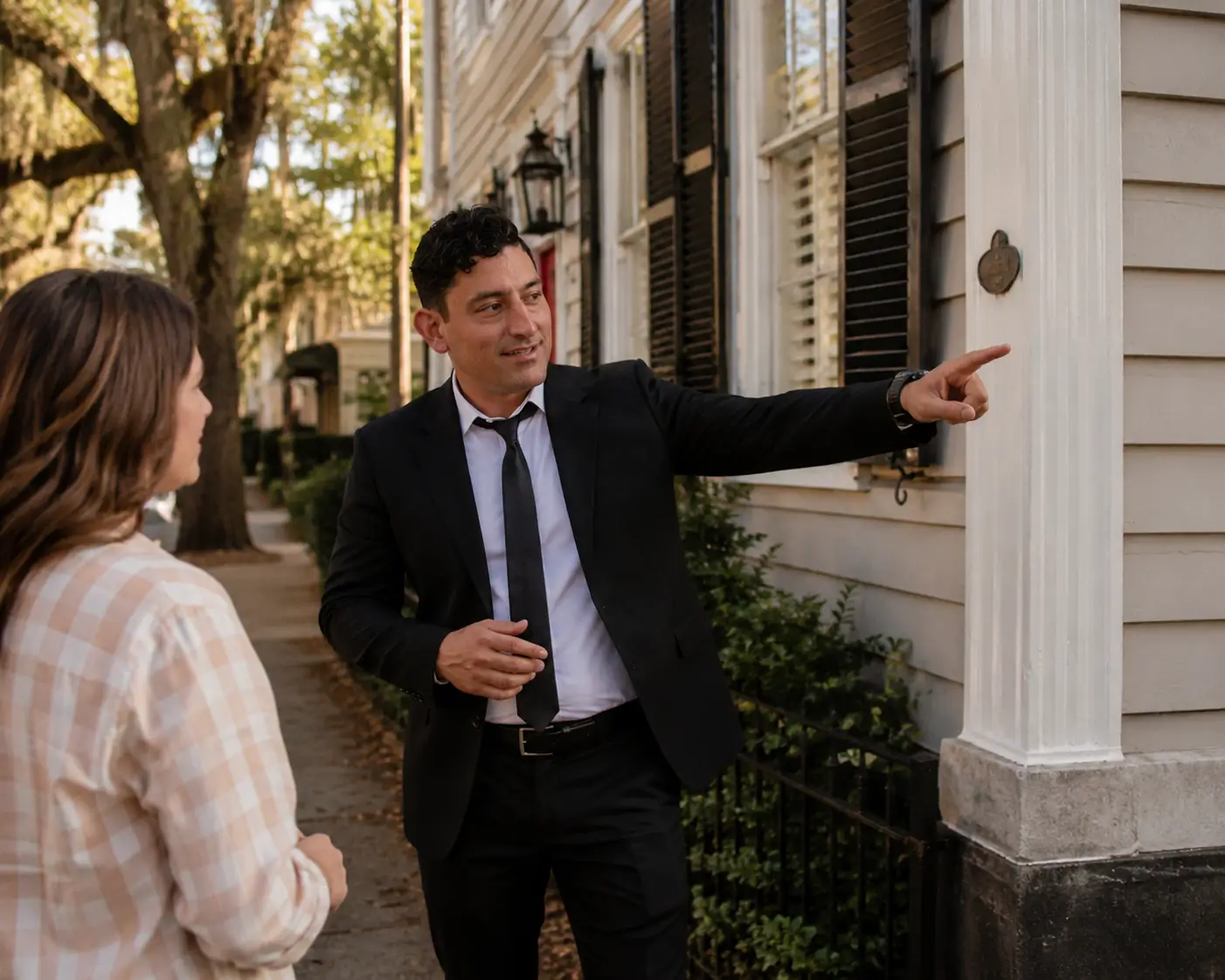 Alex Rodino inspecting a Savannah Historic District home with a homeowner before listing the property.