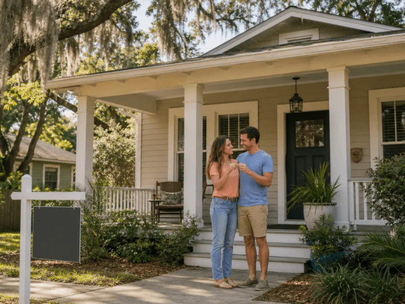 First-time home buyers reviewing Georgia down payment assistance options with a Savannah real estate agent