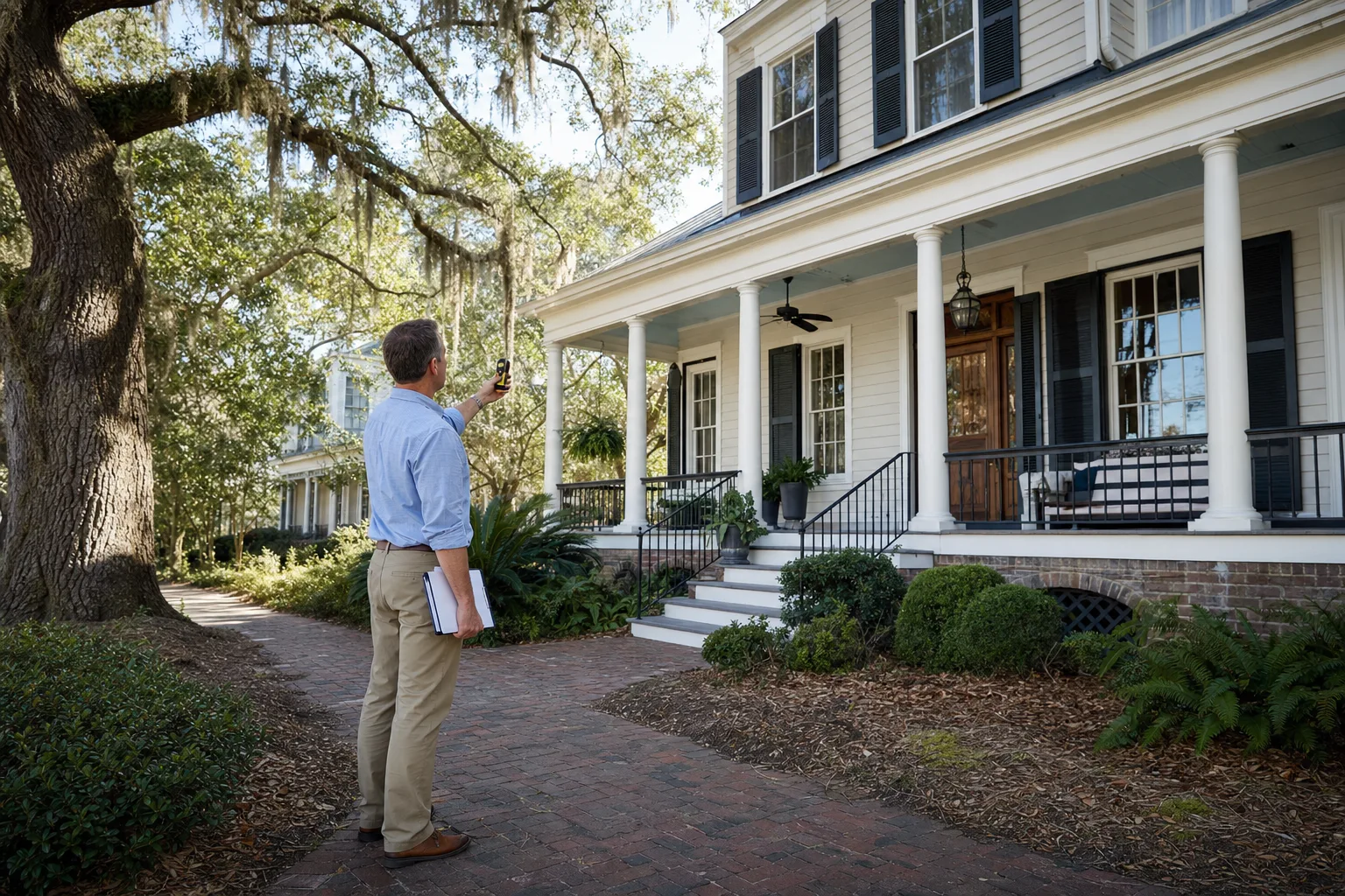 Home seller standing outside a Savannah home before a property appraisal