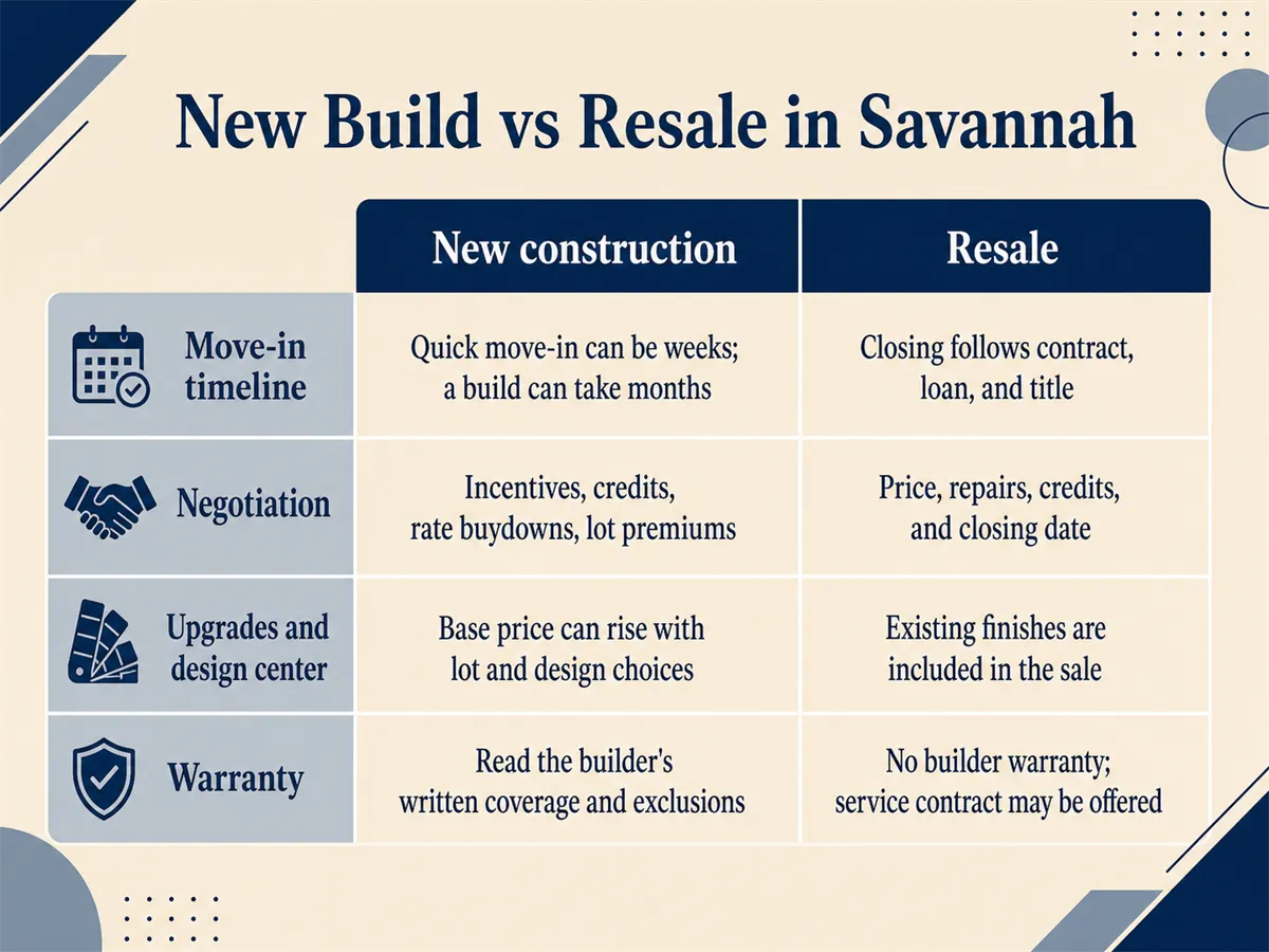 Side by side comparison of a new build home and an established resale home in the Savannah, Georgia market