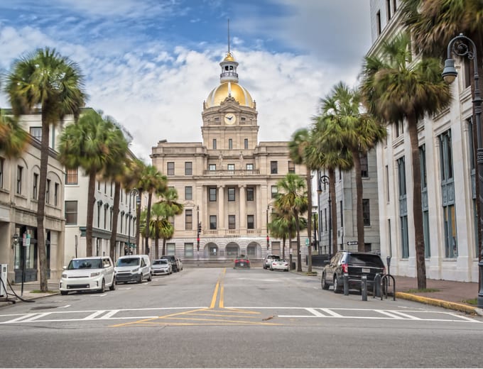 Savannah City Hall in the Historic District of Savannah, GA